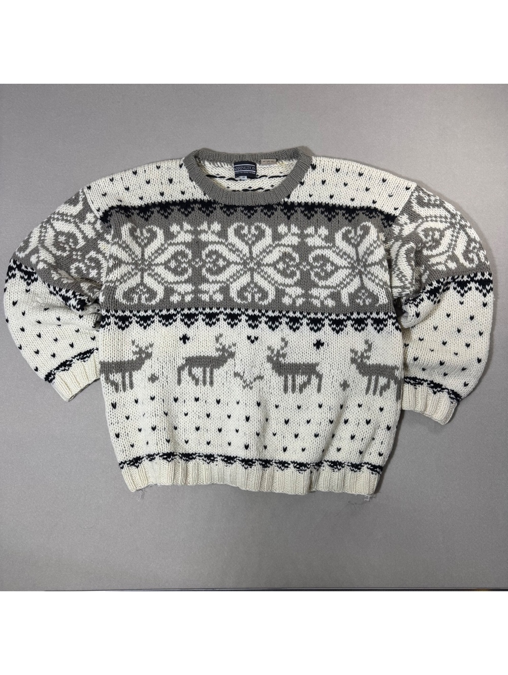 Vintage Carrington Chunky Nordic Reindeer Knit Sweater 2X Fair Isle Snowflake